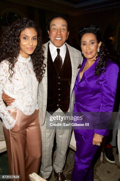 Manuela Testolini, Smokey Robinson and Frances Glandney attend In A Perfect World Foundation Honors Quincy Jones at Four Seasons Hotel Los Angeles at...