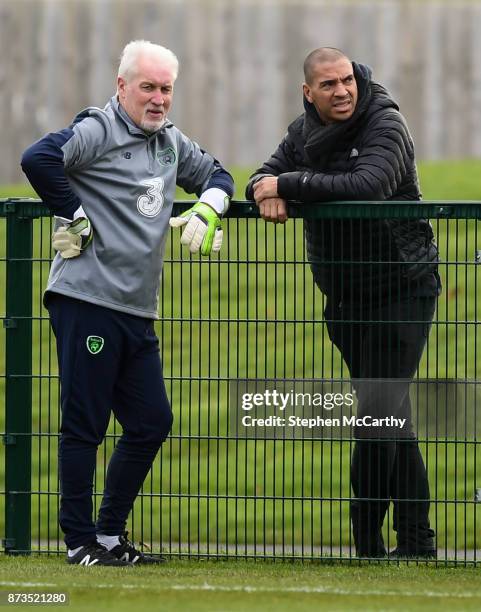 Dublin , Ireland - 13 November 2017; Republic of Ireland goalkeeping coach Seamus McDonagh and Stan Collymore during Republic of Ireland squad...