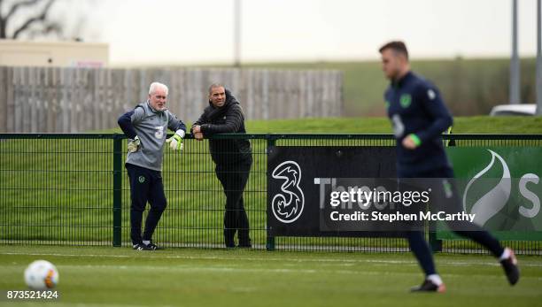 Dublin , Ireland - 13 November 2017; Republic of Ireland goalkeeping coach Seamus McDonagh and Stan Collymore during Republic of Ireland squad...