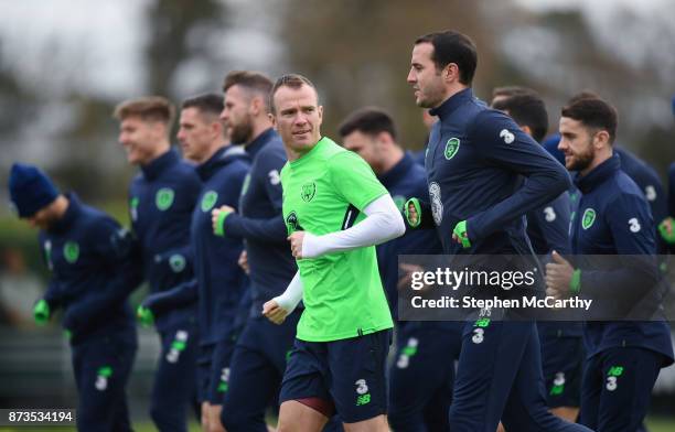 Dublin , Ireland - 13 November 2017; Glenn Whelan and John O'Shea during Republic of Ireland squad training at the FAI National Training Centre in...