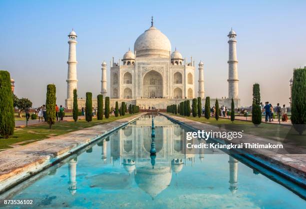 taj mahal, agra city, india. - taj mahal stock-fotos und bilder