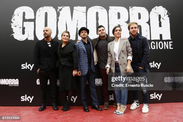 Marco D'Amore, Cristiana Donadio, Arturo Muselli, Salvatore Esposito, Cristiana Dell'Anna and Loris De Luna attend the 'Gomorra' photocall at Ex...