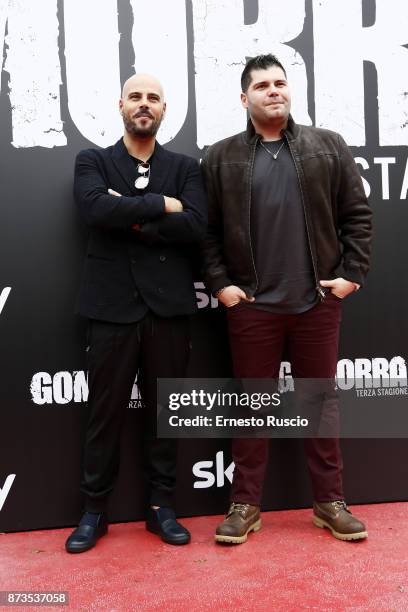 Marco D'Amore and Salvatore Esposito attend the 'Gomorra' photocall at Ex Dogana on November 13, 2017 in Rome, Italy.