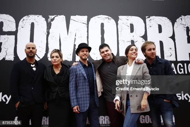 Marco D'Amore, Cristiana Donadio, Arturo Muselli, Salvatore Esposito, Cristiana Dell'Anna and Loris De Luna attend the 'Gomorra' photocall at Ex...