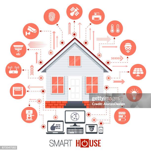 smart house - panel solar stock illustrations