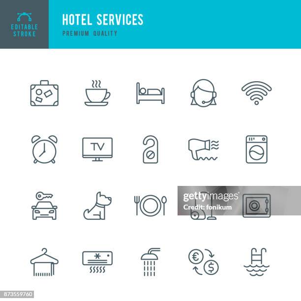 ホテルサービス - のセット細いラインベクトルのアイコン - hotel点のイラスト素材／クリップアート素材／マンガ素材／アイコン素材