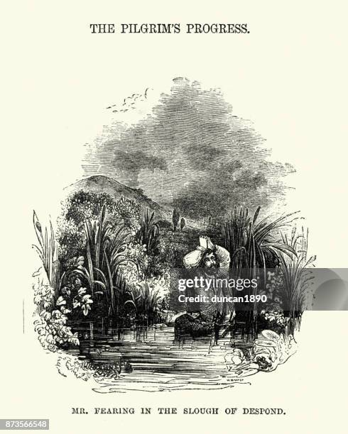 pilgrim's progress - mr fearing in the slough of despond - pilgrims stock illustrations