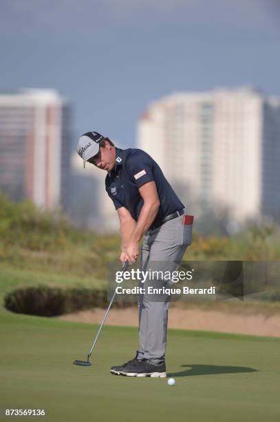 Rodolfo Cazaubon of Mexico putts on the 15th hole during the third round of the PGA TOUR Latinoamerica 64 Aberto do Brasil at the Olympic Golf Course...