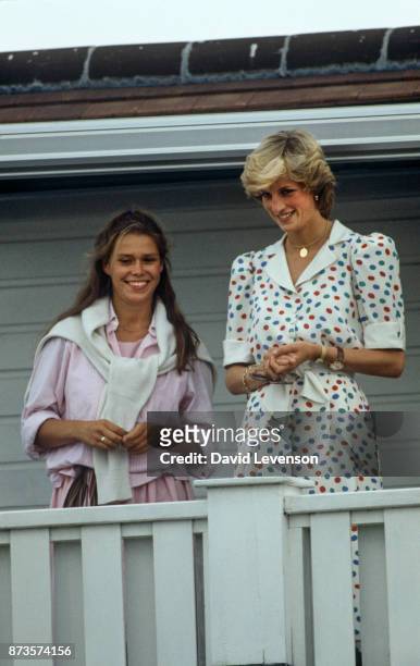 Diana, Princess of Wales with Lady Sarah Armstrong Jones at Guards Polo club in Windsor on July 24, 1983