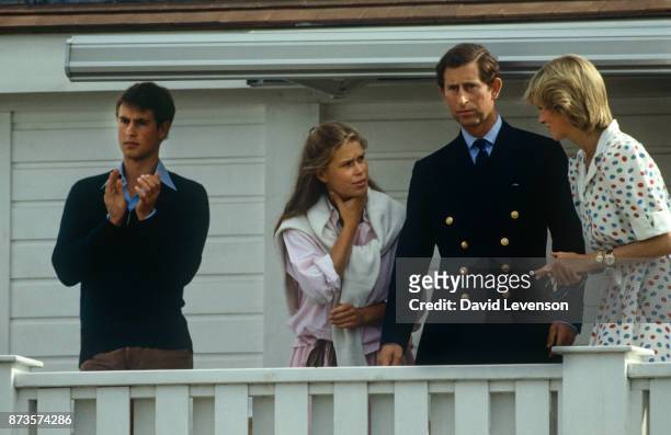 Prince Charles, Diana, Princess of Wales with Prince Edward and Lady Sarah Armstrong Jones at Guards Polo club in Windsor on July 24, 1983