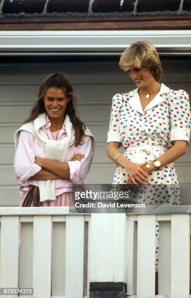 Diana, Princess of Wales with Lady Sarah Armstrong Jones at Guards Polo club in Windsor on July 24, 1983