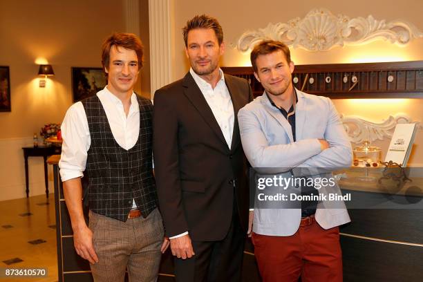 Sebastian Fischer, Dieter Bach and Florian Frohwein during the 'Sturm der Liebe' fan event at Bavaria Studios on November 13, 2017 in Munich, Germany.