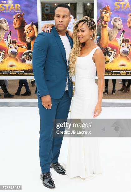 DeVon Franklin and Meagan Good attend the premiere of Columbia Pictures' 'The Star' on November 12, 2017 in Los Angeles, California.