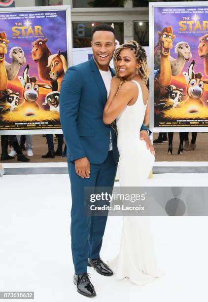 DeVon Franklin and Meagan Good attend the premiere of Columbia Pictures' 'The Star' on November 12, 2017 in Los Angeles, California.