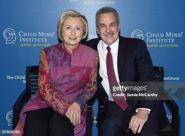Former US Secretary of State Hillary Rodham Clinton and Founding President of Child Mind Institute Harold S. Koplewicz, MD attend The Child Mind...