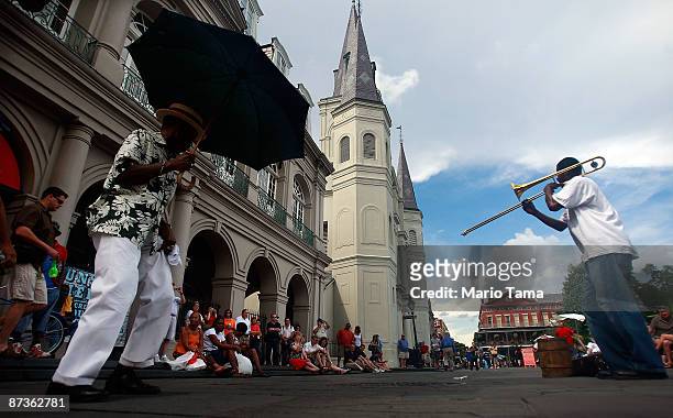 Band performs in the French Quarter May 15, 2009 in New Orleans, Louisiana. Tourism is the number one industry in New Orleans, over 400,000 people...