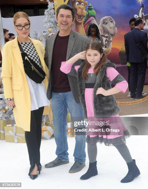 Yvonne Boismier Phillips, Lou Diamond Phillips and daughter arrive for the Premiere Of Columbia Pictures' "The Star" held at Regency Village Theatre...