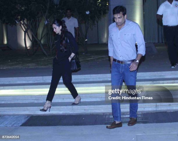 Bollywood actress Karisma Kapoor with boyfriend Sandeep Toshniwal spotted at BKC Bandra on November 11, 2017 in Mumbai, India.