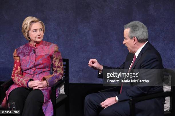 Former US Secretary of State Hillary Rodham Clinton and Founding President of Child Mind Institute Harold S. Koplewicz, MD speak onstage during The...