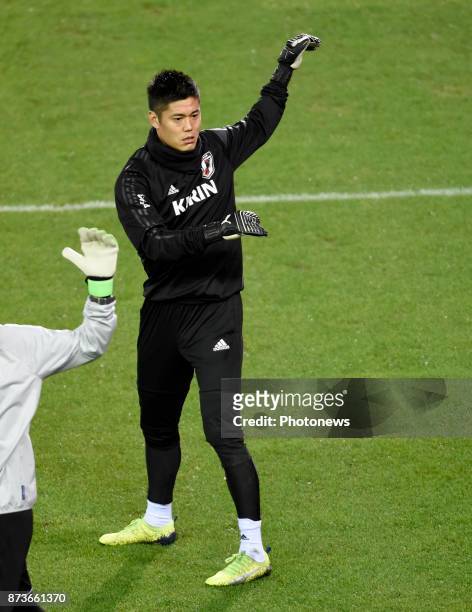 Eiji Kawashima goal keeper of Japan pictured during a training session of Japan National Football Team prior to the friendly match against Belgium on...