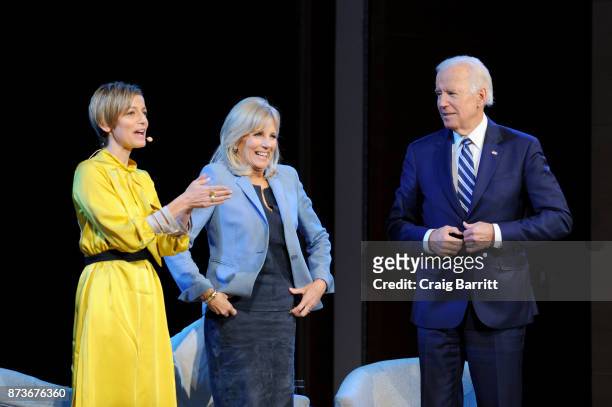 Cindi Leive, Dr. Jill Biden, and Joe Biden speak onstage during Glamour Celebrates 2017 Women Of The Year Live Summit at Brooklyn Museum on November...
