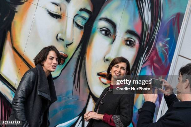 Laura Boldrini and Alice Pasquini during On the occasion of the World Day of Kindness, Instagram inaugurates #KindCommentsWall of Testaccio, a mural...