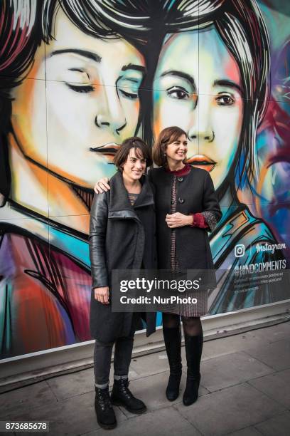 Laura Boldrini and Alice Pasquini during On the occasion of the World Day of Kindness, Instagram inaugurates #KindCommentsWall of Testaccio, a mural...