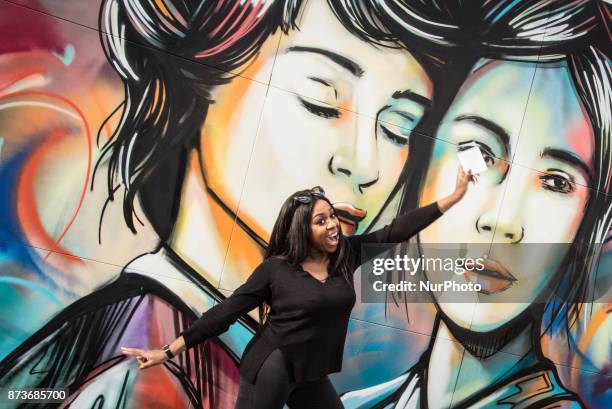 Guest during On the occasion of the World Day of Kindness, Instagram inaugurates #KindCommentsWall of Testaccio, a mural created by local street...