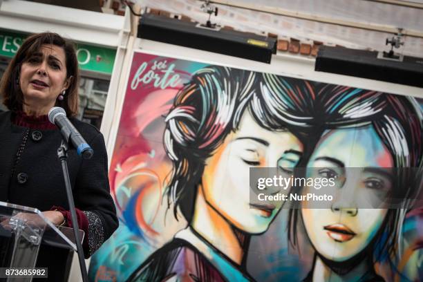 Laura Boldrini during On the occasion of the World Day of Kindness, Instagram inaugurates #KindCommentsWall of Testaccio, a mural created by local...