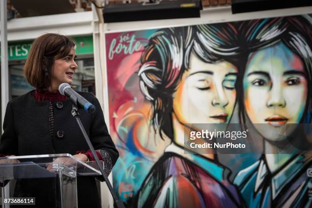 Laura Boldrini during On the occasion of the World Day of Kindness, Instagram inaugurates #KindCommentsWall of Testaccio, a mural created by local...