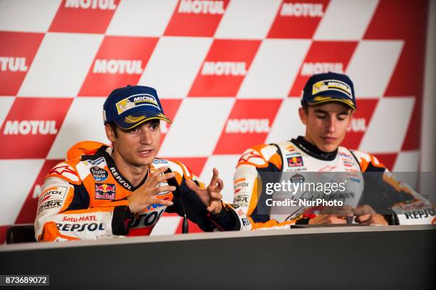 Dani Pedrosa Repsol Honda Team Honda Marc Marquez Repsol Honda Team Honda during the press conference after the Gran Premio Motul de la Comunitat...