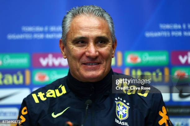 Tite, Manager of Brazil speak during a Brazil Press Conference ahead of the International Friendly Match between England and Brazil on November 13,...