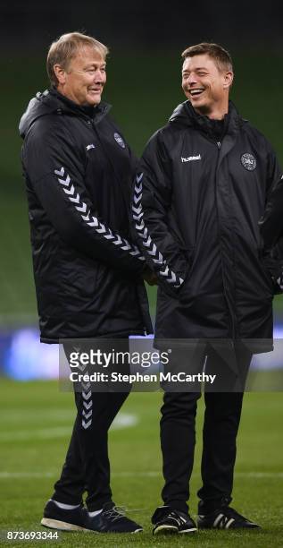 Dublin , Ireland - 13 November 2017; Denmark manager Aage Hareide, left, and assistant manager Jon Dahl Tomasson during squad training at Aviva...