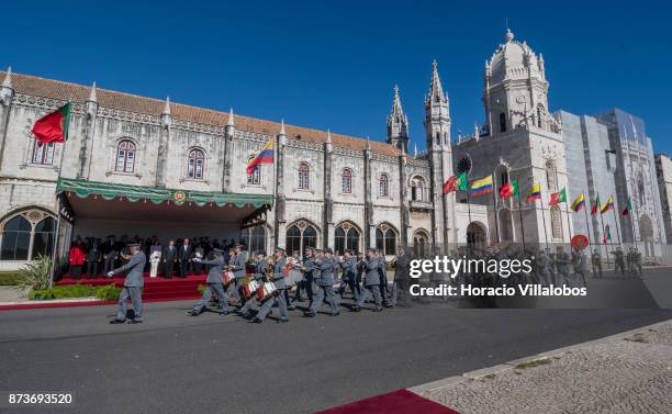 Portuguese President Marcelo Rebelo de Sousa , the President of Colombia Juan Manuel Santos Calderon and his wife Maria Clemencia Rodriguez Munera...