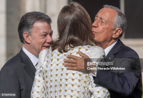 Portuguese President Marcelo Rebelo de Sousa greets the President of Colombia Juan Manuel Santos Calderon and his wife Maria Clemencia Rodriguez...