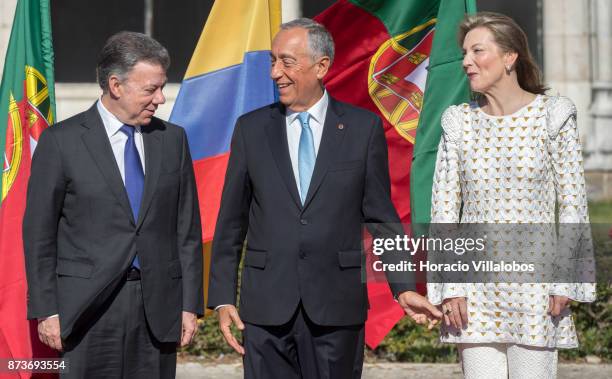 Portuguese President Marcelo Rebelo de Sousa , the President of Colombia Juan Manuel Santos Calderon and his wife Maria Clemencia Rodriguez Munera...