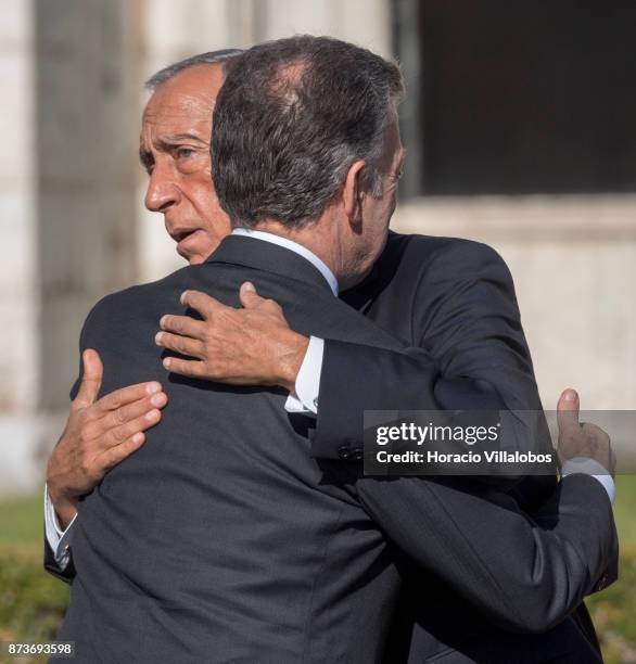 Portuguese President Marcelo Rebelo de Sousa greets the President of Colombia Juan Manuel Santos Calderon and his wife Maria Clemencia Rodriguez...