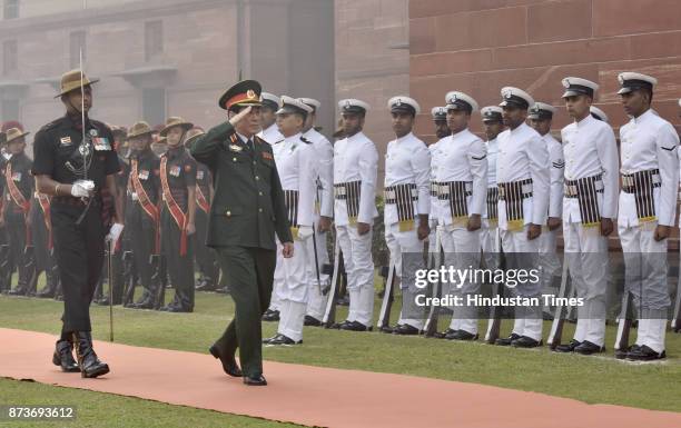 Chief of General Political Department, Vietnam Peoples Army Sr Lt General Luong Cuong inspects guard of honour at South Block lawns, on November 13,...