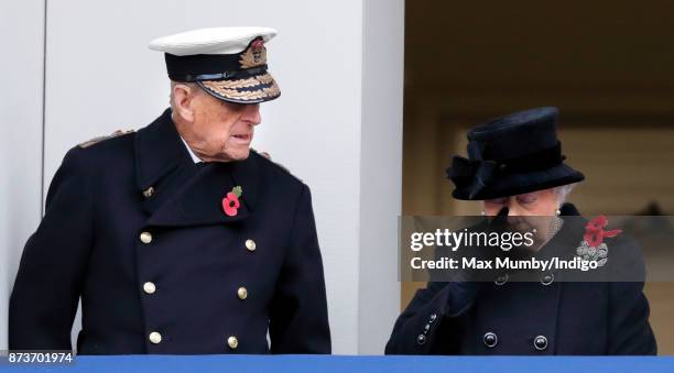 Prince Philip, Duke of Edinburgh and Queen Elizabeth II attend the annual Remembrance Sunday Service at The Cenotaph on November 12, 2017 in London,...