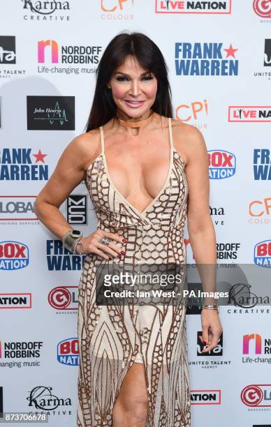 Lizzie Cundy attends the Nordoff Robbins Championship Boxing Dinner at the London Hilton.