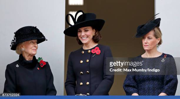 Princess Alexandra, The Honourable Lady Ogilvy, Catherine, Duchess of Cambridge and Sophie, Countess of Wessex attend the annual Remembrance Sunday...
