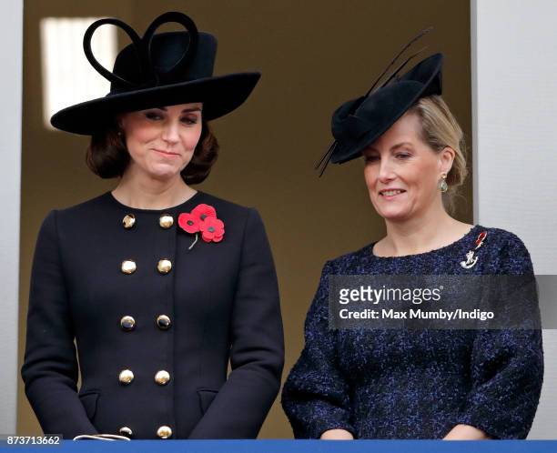 Catherine, Duchess of Cambridge and Sophie, Countess of Wessex attend the annual Remembrance Sunday Service at The Cenotaph on November 12, 2017 in...
