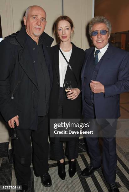 Peter Gabriel, Meabh Flynn and Roger Daltrey attend the unveiling of "The Adoration Trilogy: Searching For Apollo" by Alistair Morrison, hosted by...