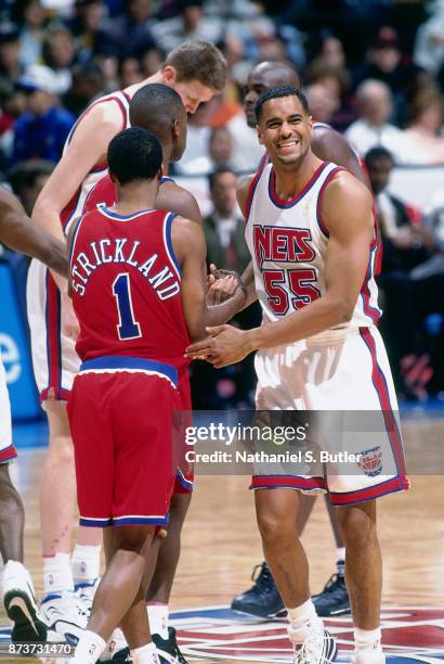 Jayson Williams of the New Jersey Nets laughs during a game played on November 13, 1996 at Continental Airlines Arena in East Rutherford, New Jersey....