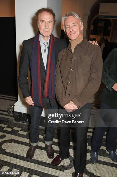 Sir Ray Davies and Paul Weller attend the unveiling of "The Adoration Trilogy: Searching For Apollo" by Alistair Morrison, hosted by Roger Daltrey to...