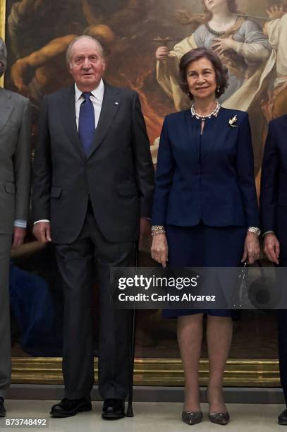 King Juan Carlos and Queen Sofia deliver the Medal of Honor to the Royal Theater at the San Fernando Museum on November 13, 2017 in Madrid, Spain.