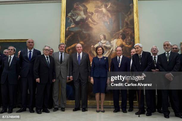 King Juan Carlos and Queen Sofia deliver the Medal of Honor to the Royal Theater at the San Fernando Museum on November 13, 2017 in Madrid, Spain.