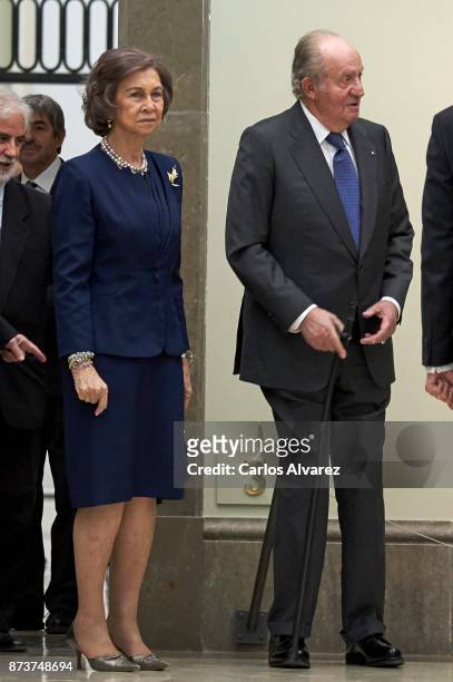 King Juan Carlos and Queen Sofia deliver the Medal of Honor to the Royal Theater at the San Fernando Museum on November 13, 2017 in Madrid, Spain.