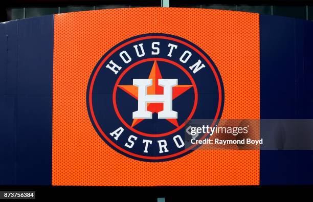 Houston Astros logo is displayed outside Minute Maid Park, home of the Houston Astros baseball team in Houston, Texas on November 4, 2017.