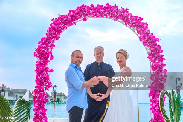 Erdogan Atalay and Katja Ohneck during their symbolic wedding ceremony at hotel Jumeirah Vittaveli Maldives on December 28, 2016 on South Male Atoll,...